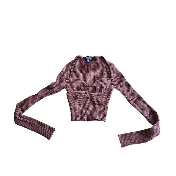Hera collection womens juniors Sz S brown long sleeve crop top - Picture 3 of 7